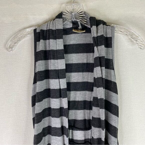 Pretty Good Vest Women’s Gray Stripes Tie Sleeveless Y2K Vintage Open Front M - Picture 3 of 10